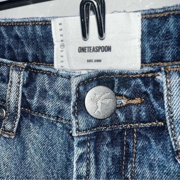 One Teaspoon Womens Mid Waist Bandits Distressed Denim Shorts Size 28 Blue Casua - Picture 12 of 16